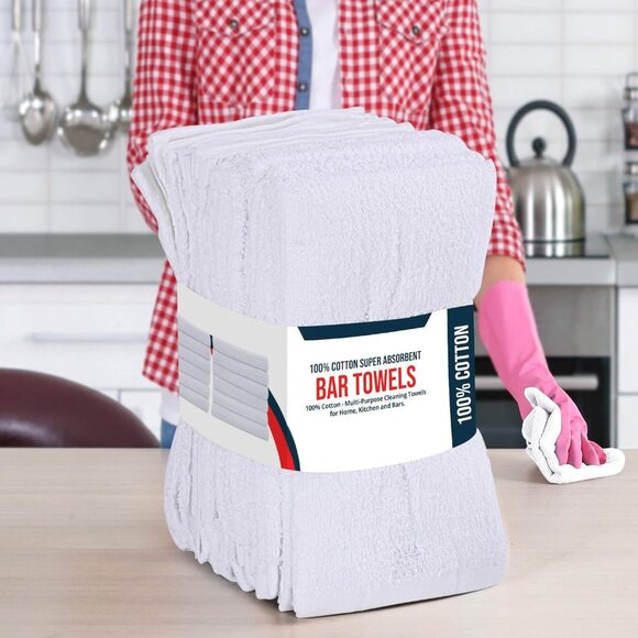 Utopia Towels Kitchen Bar Mops Pack of 12 Cotton Absorbent White Multi Purpose - Picture 2 of 8